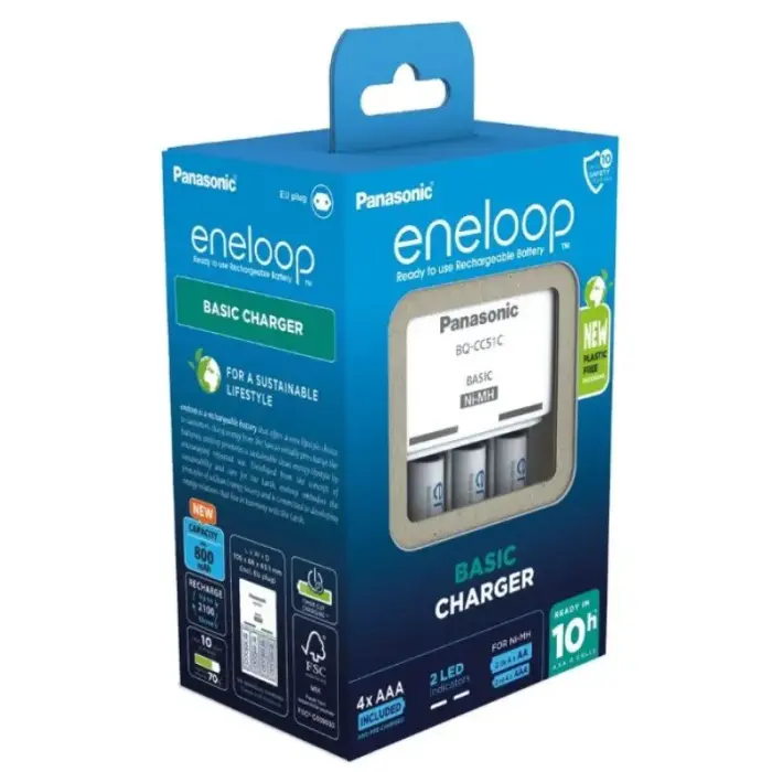 PANASONIC põhilaadija + 4x AAA ENELOOP 800 mAh