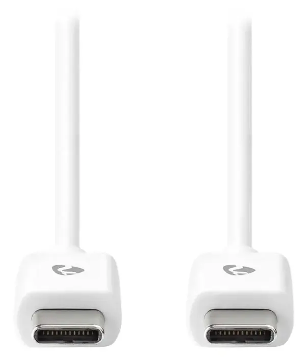 NEDIS cable USB 2.0/ zástrčka USB-C - zástrčka USB-C/ 60 W/ 480 Mbps/ poniklovaný/ white/ bulk/ 1m
