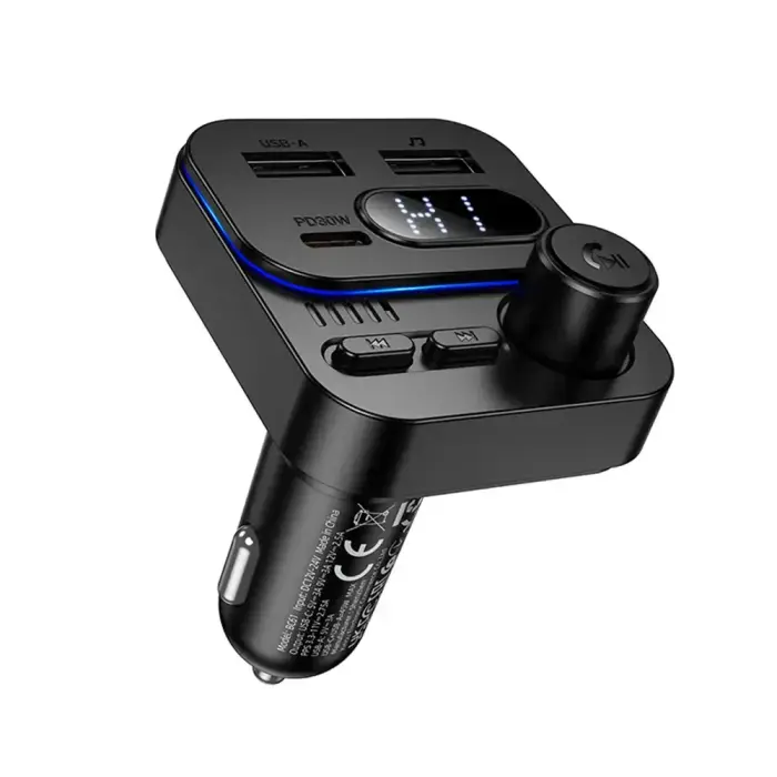 Borofone BC61 Ocean FM-saatja, Bluetooth – 2xUSB + Type-C – PD 45W – Must