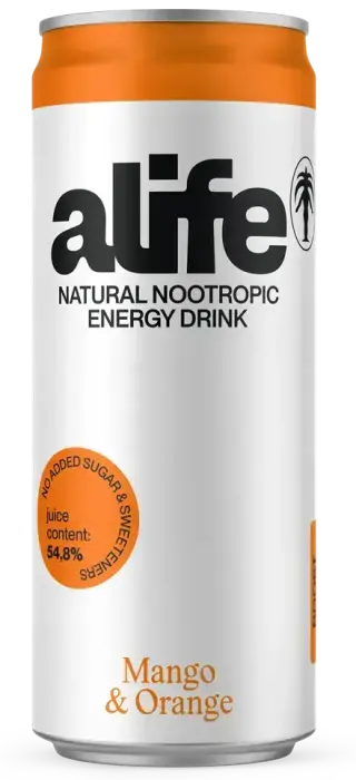 ALIFE Gāzēts dabīgs enerģijas dzēriens ar apelsīnu un mango garšu 0.33l can (DEP)