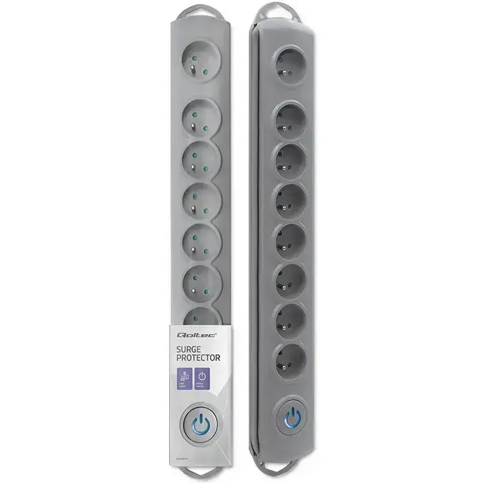 Qoltec Surge protector | 8 sockets | 3m | Grey