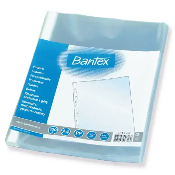 Punched pockets BANTEX A4 matte, 40 mic, 100 pcs