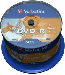Verbatim DVD-R 4.7GB 16x с широкой поверхностью для струйной печати, 50 шт. в шпиндельной упаковке