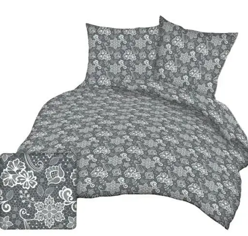 Korsa gultas veļas komplekts 160x200 cm, raksts 173, pelēks ar baltiem ziediem