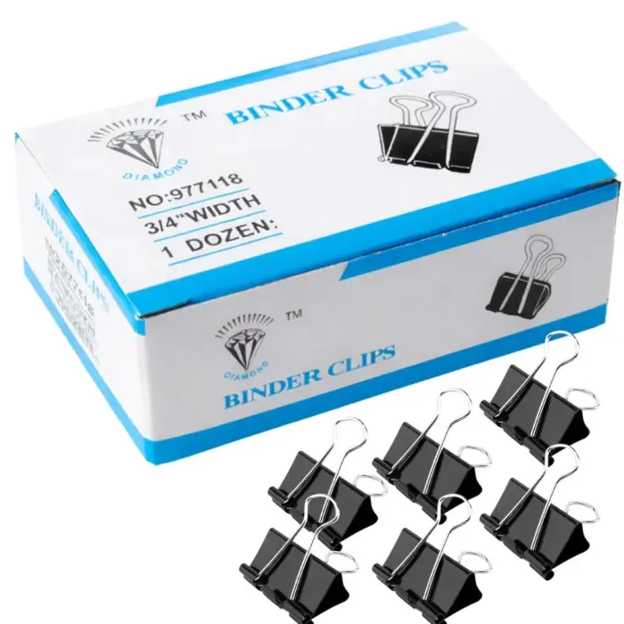 19mm office filing clips, 12-pack, black, for school, binder