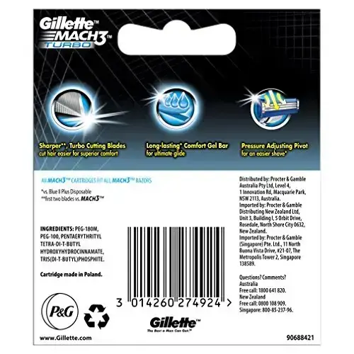 Лезвия для бритвы Gillette Mach3 Turbo для мужчин - упаковка из 8 шт.