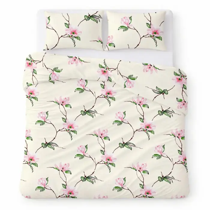 Gultas veļas komplekts 160x200 cm, krēmkrāsas ar magnolijām — COTTON HOME