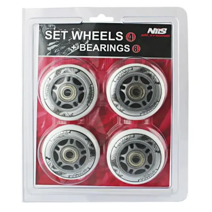 PU 84x24 82A WHITE (4 pcs.) + ABEC-7 CHROME (8 pcs.) NILS EXTREME SET