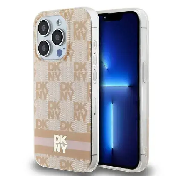 DKNY IML Checkered Mono Pattern & Printed Stripes MagSafe Case for iPhone 15 Pro Max - Pink