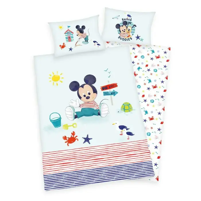 Kokvilnas gultas veļas komplekts 100x135 cm Mickey Mouse Zils