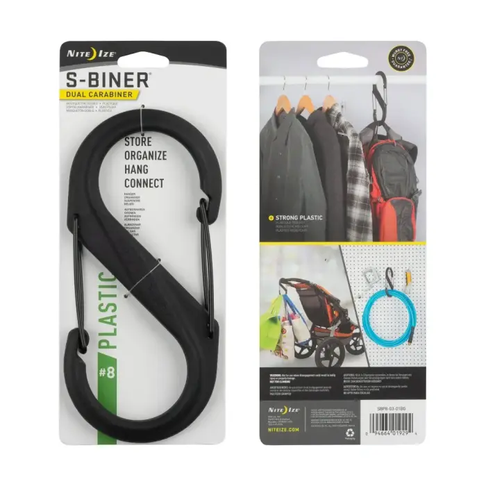 Nite Ize S-Biner #8 plastmasas karabīne ar melniem vārtiem – melna