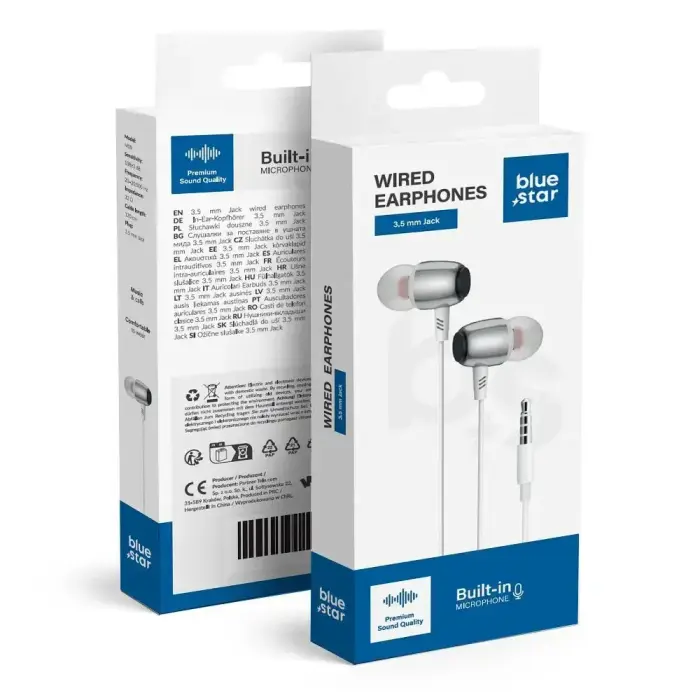 Blue Star M09 Laidinės ausinės, 3,5 mm jungtis, 1,2 m – Baltos