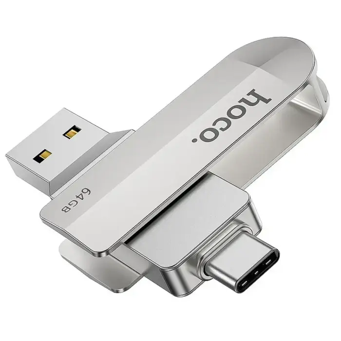 Hoco UD10 64GB USB 3.0 Dual Flash Drive (USB-A + USB-C) – Silver