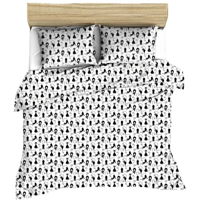Cotton Bedding Set 180x200 cm Black Cats 998E