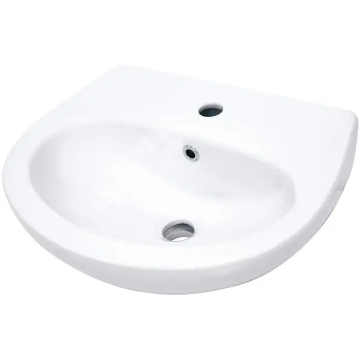 Wall-mounted ceramic washbasin with space for a tap
