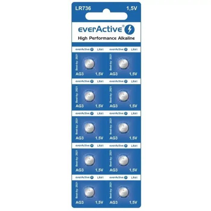 EVERACTIVE ALKALINE BATTERIES MINI G3 LR736 LR41, BLISTER OF 10 PCS. EVAG3