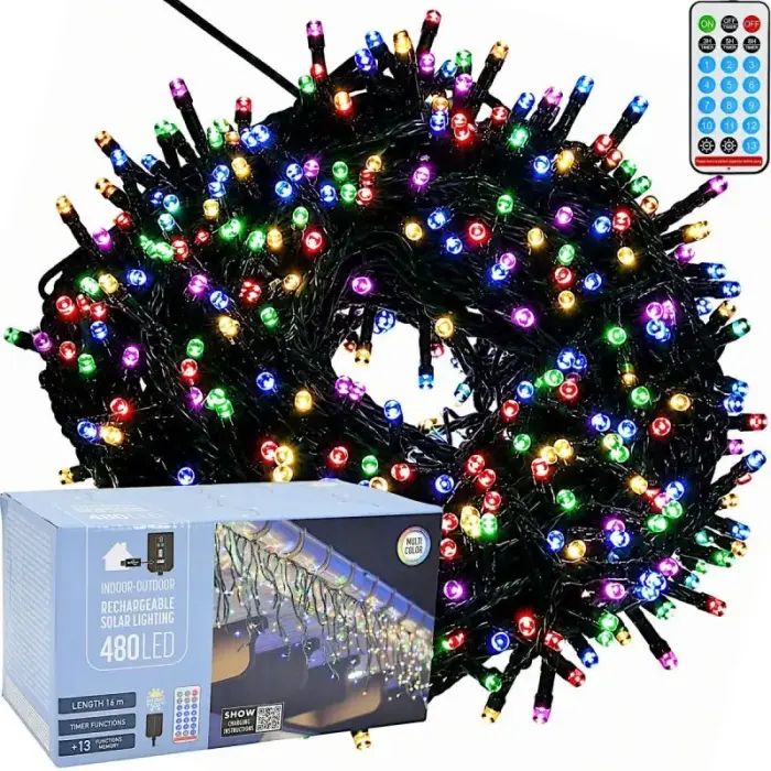 SOLAR STRING LIGHTS WITH 480 LEDS, 13 FUNCTIONS, USB, MULTICOLOUR