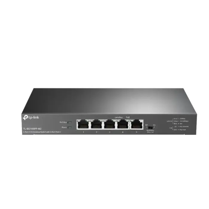 TP-Link TL-SG105PP-M2 Network Links, Unmanaged Gigabit Ethernet (10/100/1000), PoE Support, Black