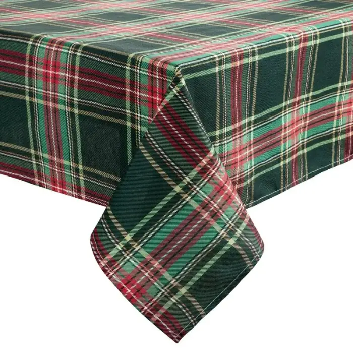Obrus świąteczny 145x300 Aurora zielony czerwony kratka Eurofirany