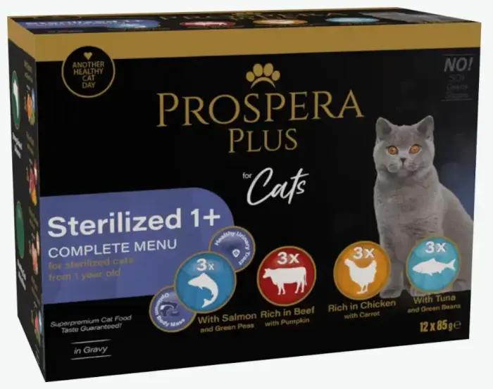 Prospera Plus влажный корм для стерилизованных кошек 1+ лет, ассорти, 12 x 85 г