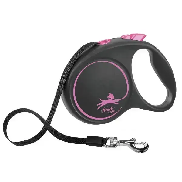 Trixie Flexi BLACK DESIGN Tape Leash for Dogs – S: 5 m, Pink S