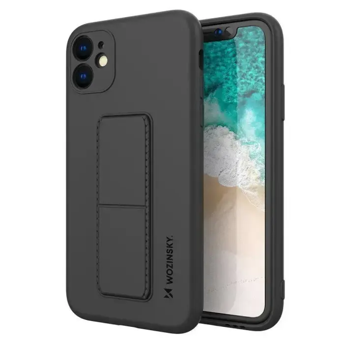 Wozinsky Kickstand Case Silicone Case with Stand for Xiaomi Redmi 10X 4G / Xiaomi Redmi Note 9 - Black