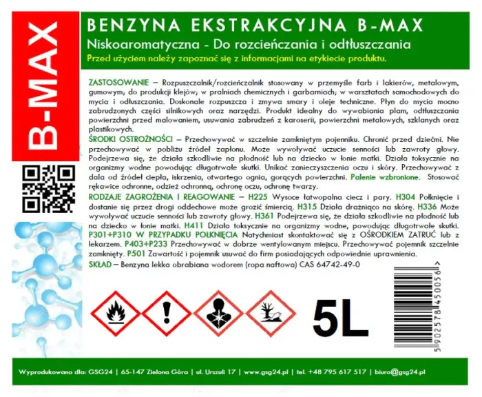 Benzyna ekstrakcyjna bezwonna B-MAX 5L Photo