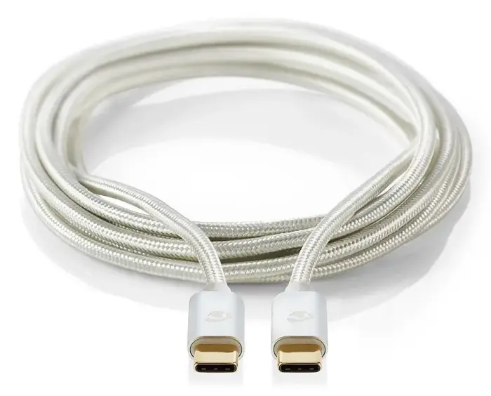 NEDIS PROFIGOLD USB 2.0 cable/ USB-C zástrčka - USB-C zástrčka/ nylon/ silver/ BOX/ 2m