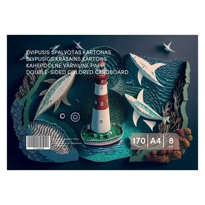 Krāsains kartons, divpusējs, A4, 8 lapas, dažādas krāsas Foto 2