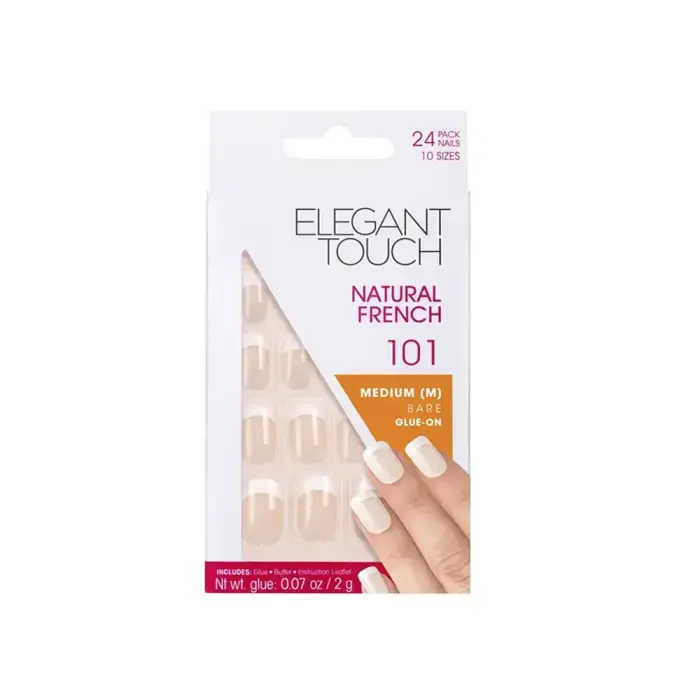 Elegant Touch kunstküüned Natural French Square, Bare, Suurus Medium, 24 tk