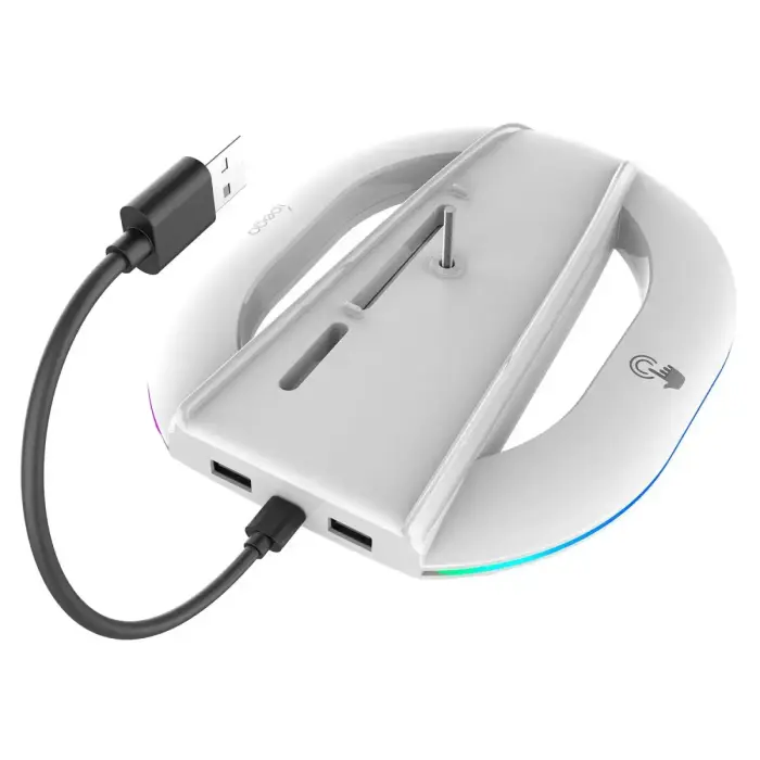 iPega P5S035SA vertikalus stovas (2xUSB-A) su RGB PS5 Slim/PS5 Pro baltas