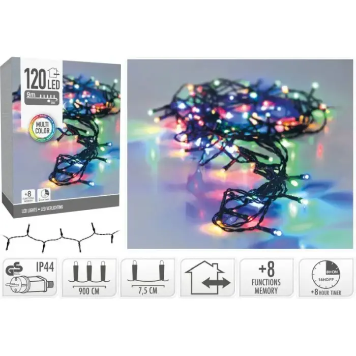 CHRISTMAS TREE LIGHTS STRING LIGHT 120 LED TIMER MULTICOLOR