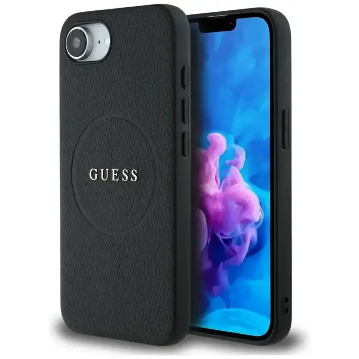 Guess Grained Ring MagSafe Case for iPhone 16e - Black