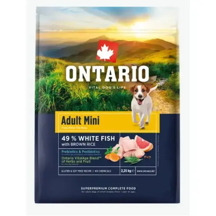 Dog food – Ontario Adult Mini, Fish and Brown Rice, 2.25 kg