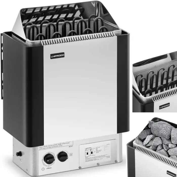 Elektrinė pirties krosnelė su integruotu valdymu 9-13 m3 iki 110°C 400 V 9 kW sidabrinė-juoda