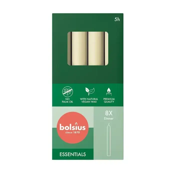 Bolsius Table Candles 170 mm x Ø20 mm, Pearl, 8 pcs