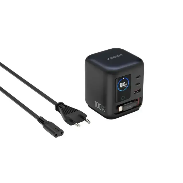 Desktop charger VEGER PD QC3.0100W with built-in cabpe Type-C TC-171 black