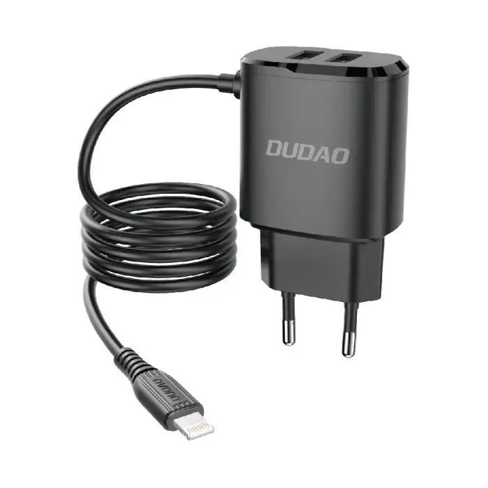 Dudao A2Pro Seinalaadija 2x USB sisseehitatud Lightning kaabliga 12W Must