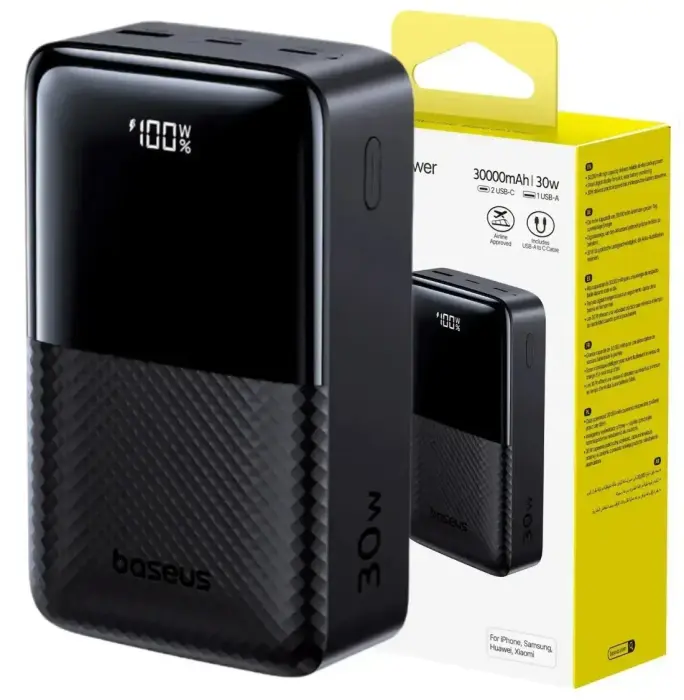 LiPo PowerBank 30000mAh 30W USB-A, USB-C Bipow2 Pro melns EnerFill FP51 BASEUS