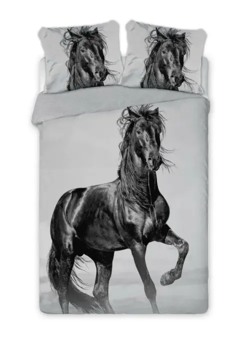 Faro Youth Cotton Bedding Set 160x200 cm Black Galloping Horse Percale