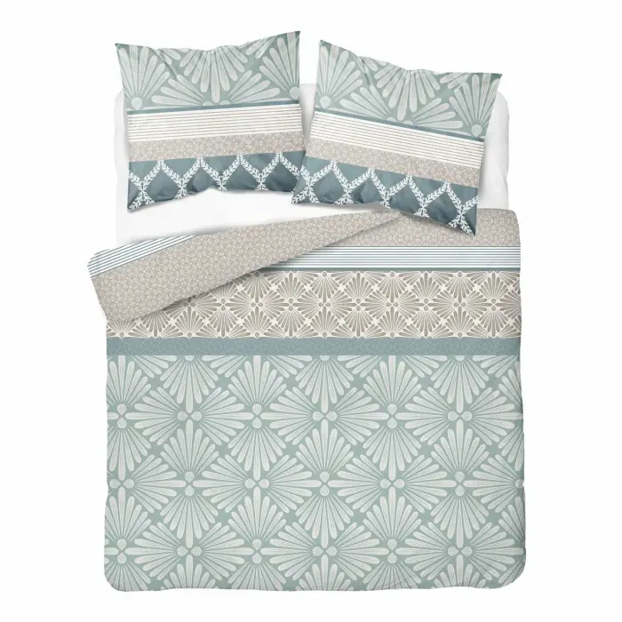 Pościel bawełniana 180x200 zielona szara w geometryczne pasy - 6081 A - Home Satin