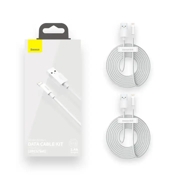 Baseus Simple Wisdom data transfer and charging cable | USB-A to Lightning | 12W | 1.5m | white | 2-pack Photo