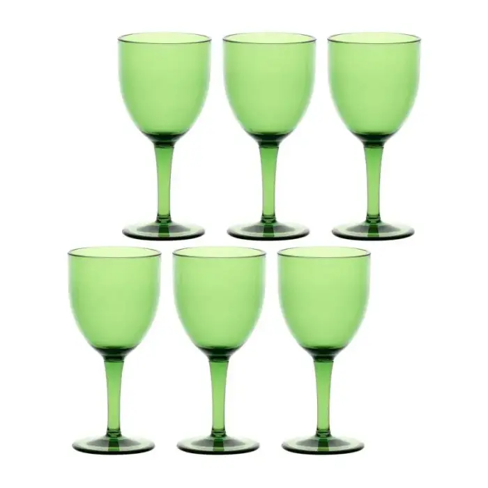 Set of 6 acrylic wine glasses 400 ml, green