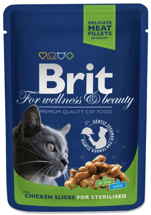 Brit Premium Cat стерилизованных с курицей, влажный корм для кошек, 100 г