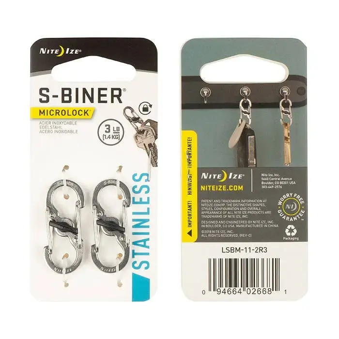 Nite Ize S-Biner MicroLock – roostevaba teras – 2 tk