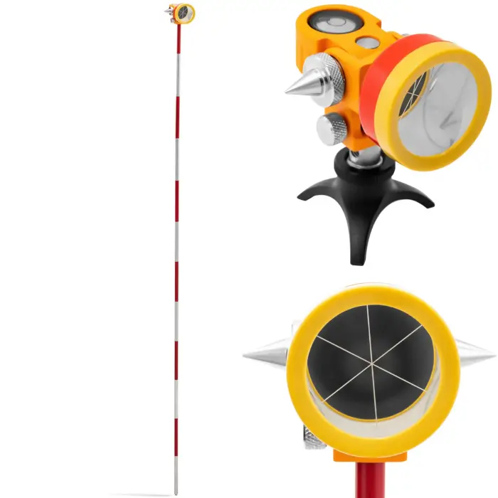 Mini Surveying Distance Measuring Prism with Pole and Base, Silver Coating, Ø 3.6 cm, 1.26 m