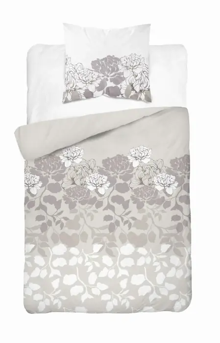 Voodipesu komplekt 140x200 cm Beež, helehall, valge, lilled, lehed Home Satin 11