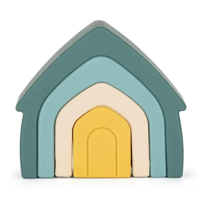 PETITE&MARS Silicone Stacking Toy House, Green, 12m+