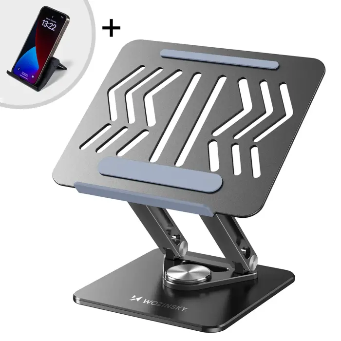 Wozinsky 360° Aluminum Laptop Stand + Smartphone Stand – Black