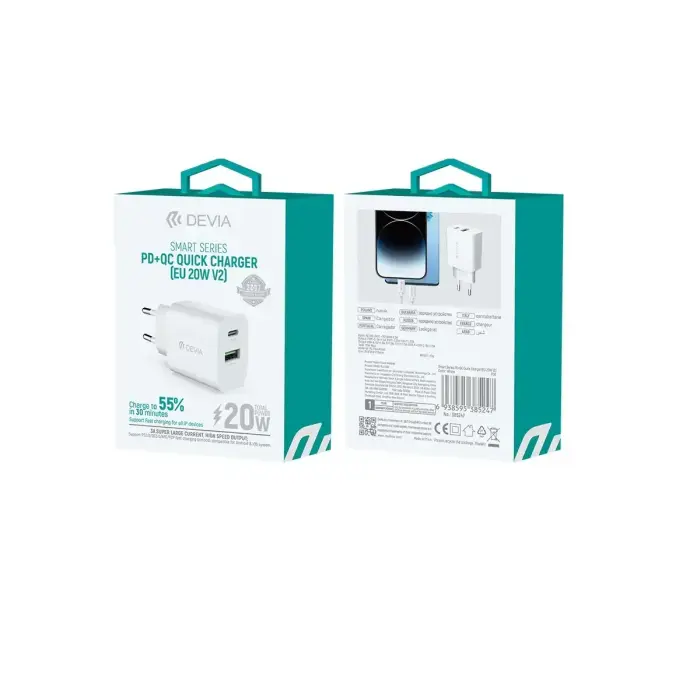 Devia wall charger Smart PD 1x USB-C 1x USB 20W white Foto 2
